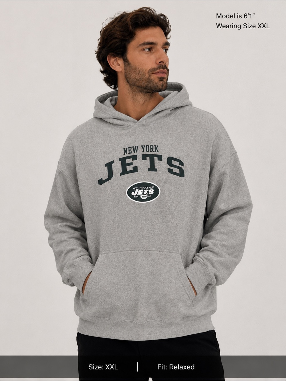 New York Jets Hoodie Gray NFL Pullover 2XL graphic Sweatshirt